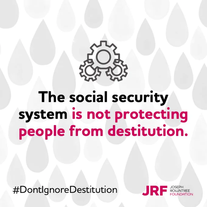 An illustration of three cogs. The social security system is not protecting people from destitution. #DontIgnoreDestitution