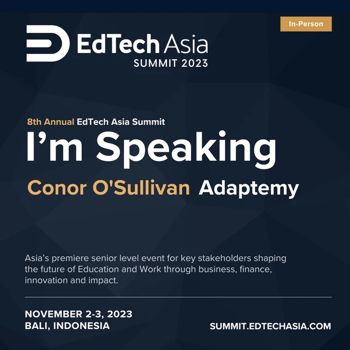 EdtechAsia event banner for Conor O'Sullivan, Adaptemy