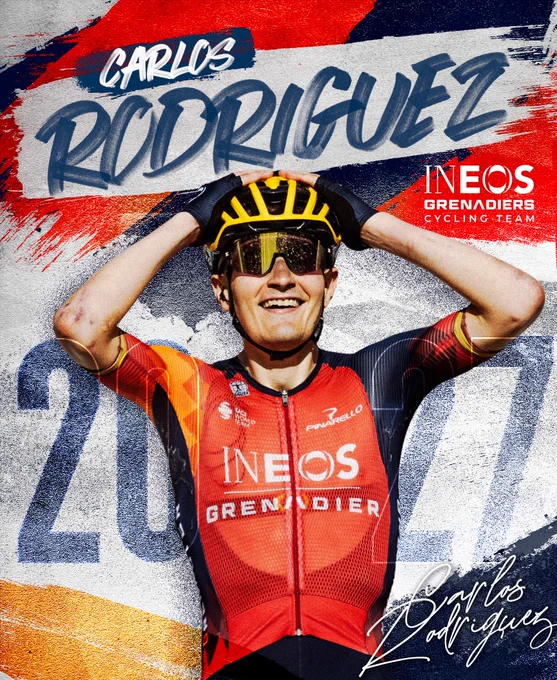Carlos Rodriguez announcement graphic. Carlos is on bike with his hands on his head. 2027 is either side of him and his signature is in the bottom right hand corner.