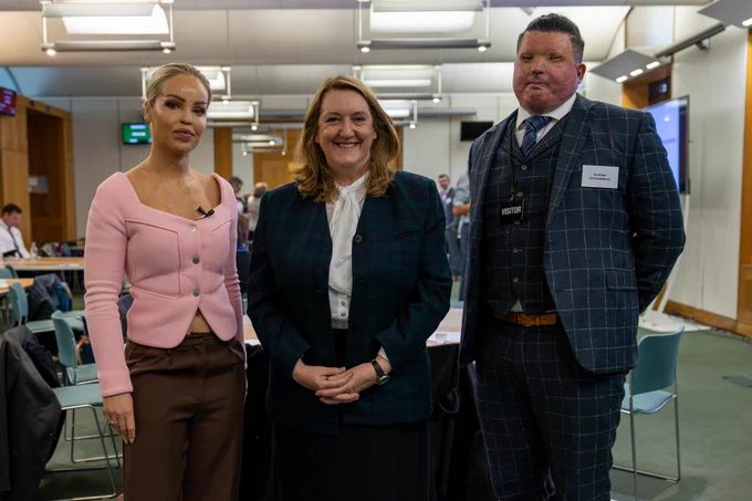 Group photo (from left to right): Katie Piper, Minister Sarah Dines and Andreas Christophero.