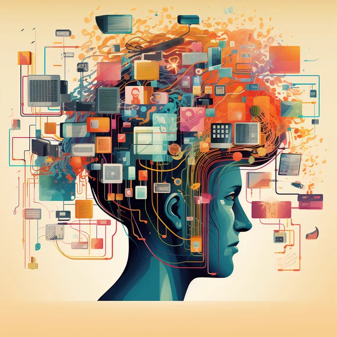 A head showing information clustered around the brain