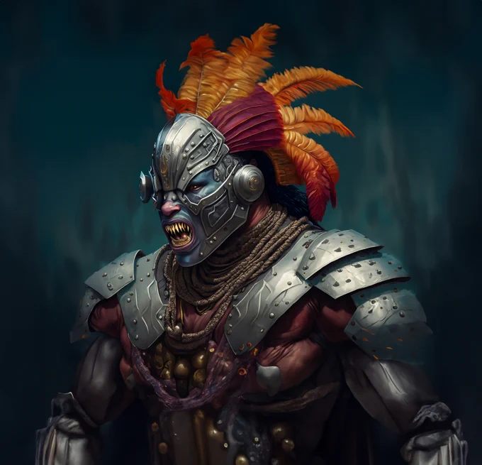 Alien humanoid with fancy armor and sharp teeth