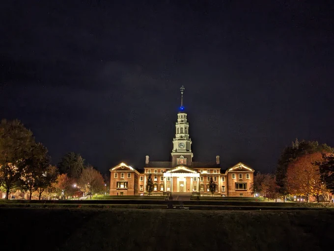 Colby library at night