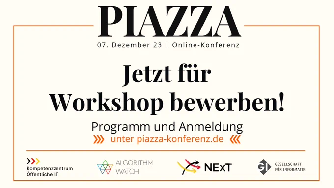 Sharepic der PIAZZA-Konferenz: 07. Dezember 2023, Online-Konferenz: Jetzt für Workshop bewerben!