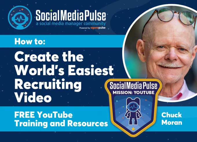 How to Create the World's Easiest Recruiting Video for Your Clients with Chuck Moran with the Social Media Pulse Mission: YouTube badge and Social Media Pulse logo with photo of Chuck Moran
