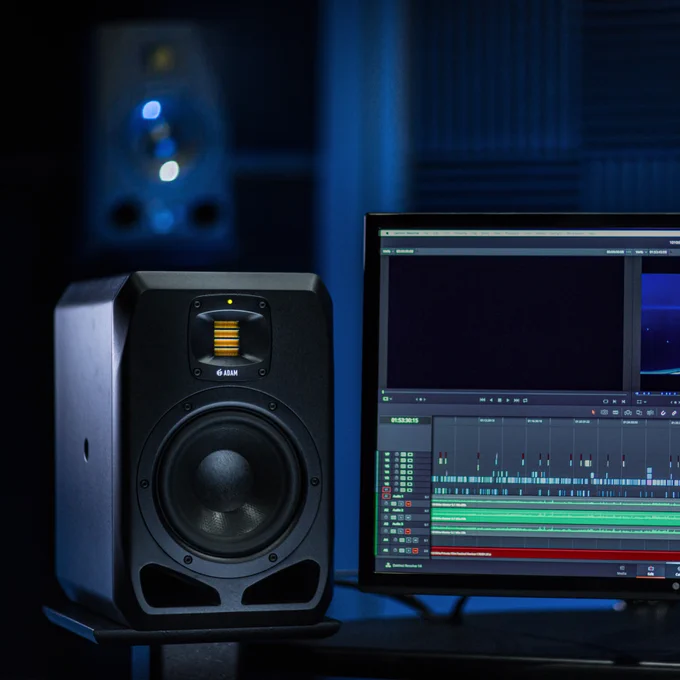 a computer monitor and speaker