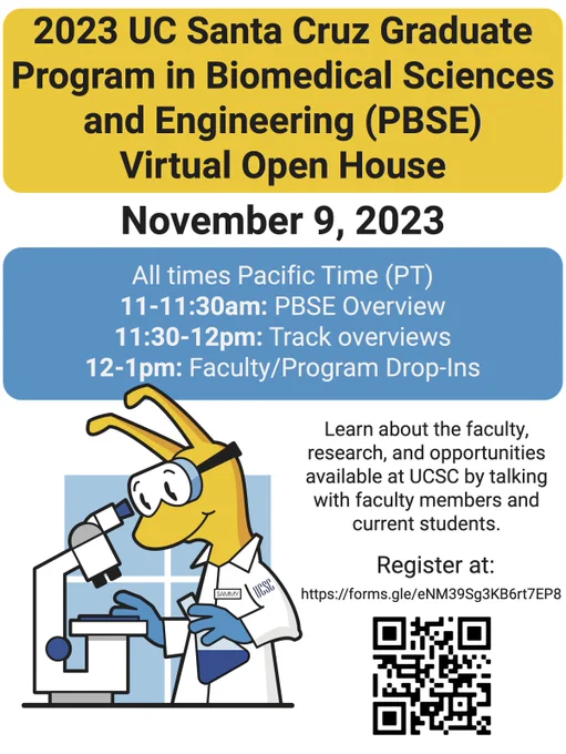 Flyer advertising the open house. Schedule includes 11-11:30 PBSE overview, 11:30-12pm Track overviews, 12-1 Faculty/Program drop-ins