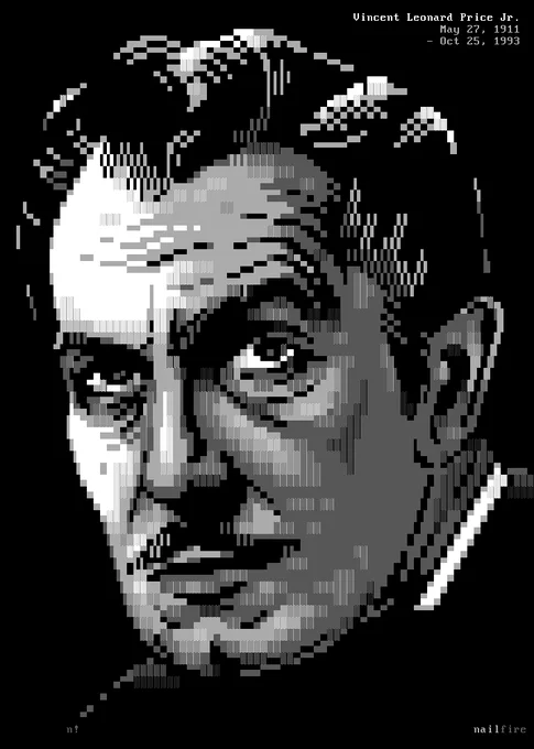 ANSI textmode art portrait of Vincent Price