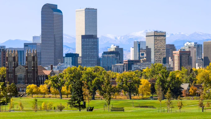 Denver skyline on autumn day.