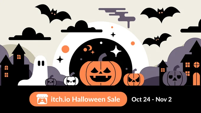 Graphic showing itch.io Hallowen Sale dates, Oct 24 to Nov 2
