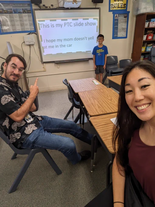 Topher, Whitney, and Ren with his ending slide of his student-led conference 