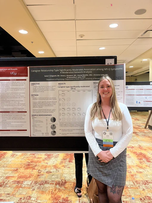 Katie with your poster Caregiver relationship type significantly moderates association among NPI-Q symptoms: A moderated network analysis