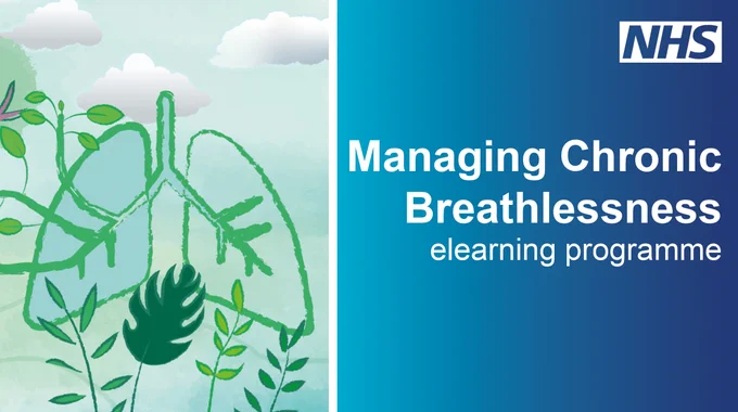 An illustration showing lungs; text reads: "Managing Chronic Breathlessness elearning programme". 