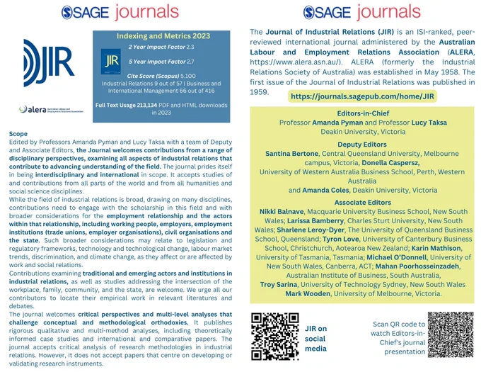 Key information about the Journal of Industrial Relations 
