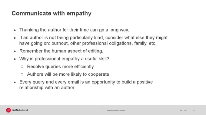 Iris Y. Lo’s suggestions for communicating with author with empathy.