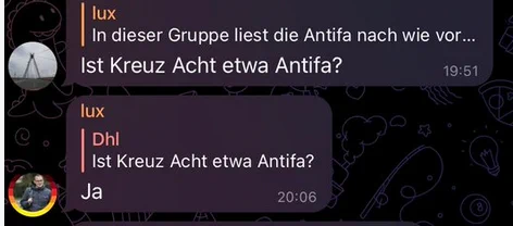 "Ist Kreuz Acht etwa Antifa?"
"Ja"