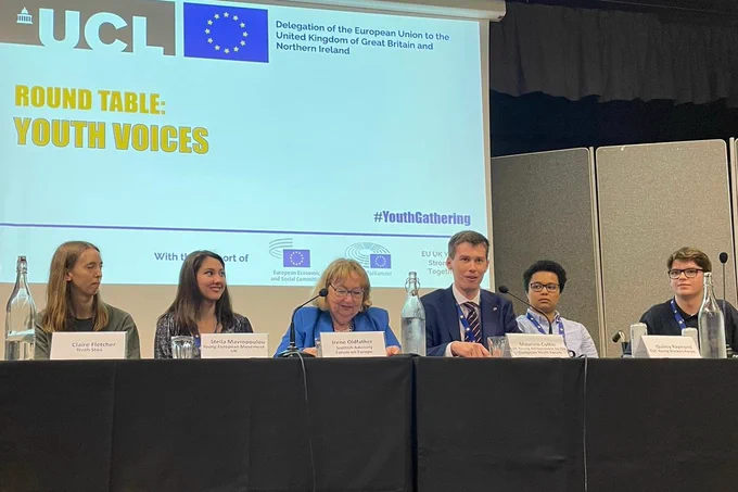 Maurizio addressing a panel about the importance of Erasmus .