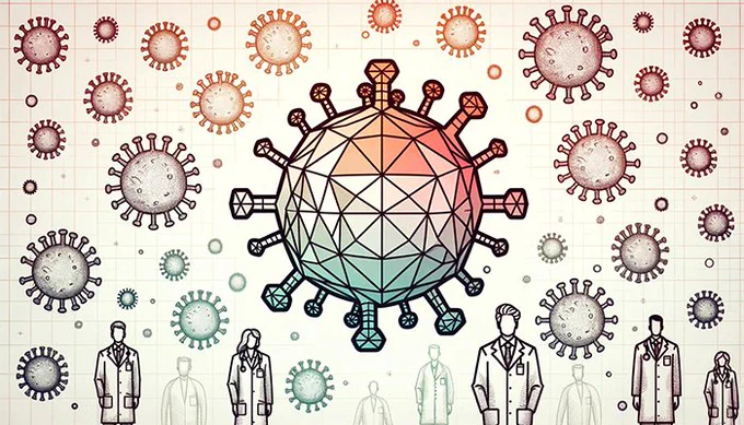 An innovative method makes it possible to precisely detect viruses and visualise them in three dimensions. This opens up new horizons for virus research. (Image: Gerti Beliu / RVZ, created with DALL-E 3)