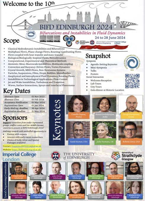 Flyer for BIFD Edinburgh 2024 Symposium. Indicates scope, a snapshot of the programme, key dates, invites  sponsors, shows pictures of all our Keynote Speakers, shows our organising committee, gives contact details.