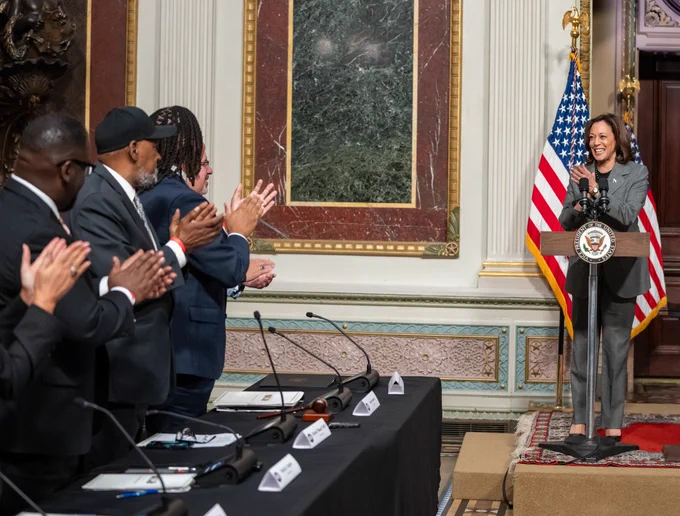 Vice President Harris swears in members of the Presidential Advisory Commission on Advancing Educational Equity, Excellence, and Economic Opportunity for Black Americans. 
