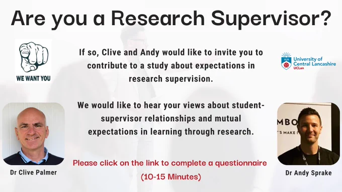 A research flyer advertising a research project about research supervision.