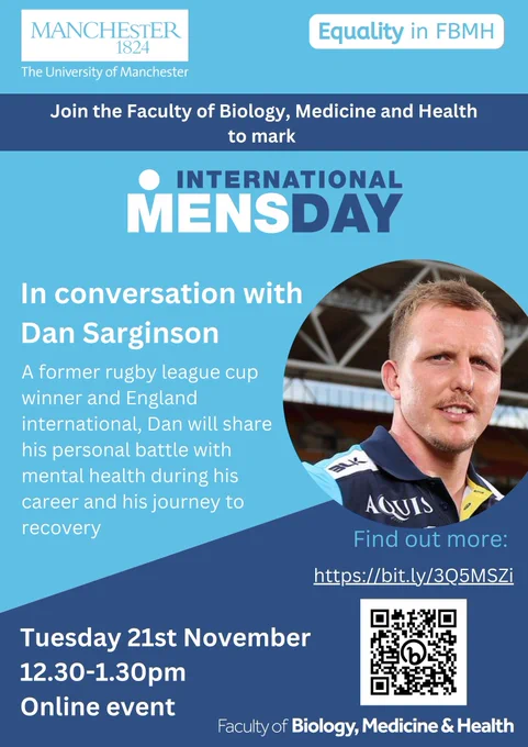 Poster for International Men's Day with a photo of Dan Sarginson