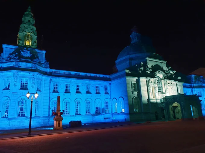 City Hall in blue light