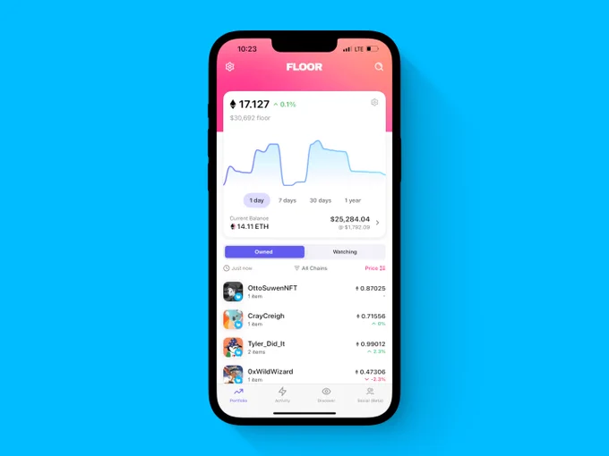 A screenshot of the Floor app, showing friend.tech keys held in the portfolio

