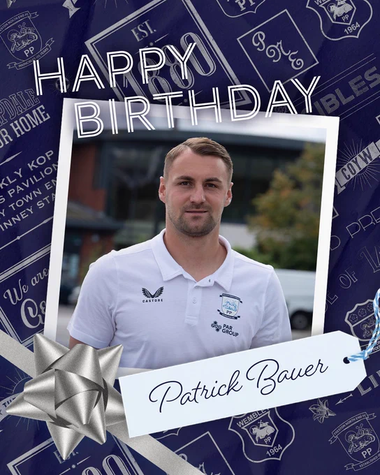 A happy birthday graphic featuring a photo of Patrick Bauer smiling.