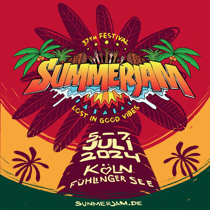 37. Summerjam Festival. Motto: "Lost in Good Vibes". 5. bis 7. Juli 2024 am Fühlinger See in Köln. Tickets: summerjam.de