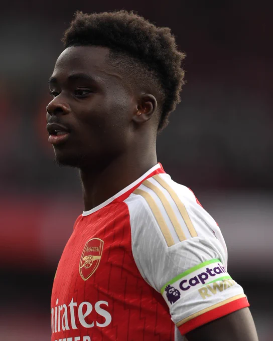 Bukayo Saka wearing the captain's armband against Sheffield United