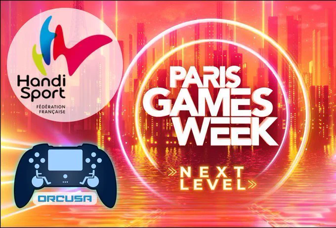 Logos de la Paris Games Week, de la Fédération Française Handisport et d'Orcusa