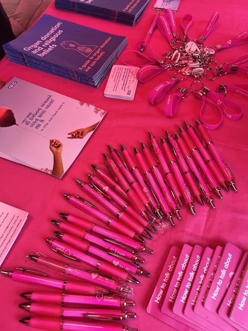 Organ donation promotional and information leaflets on the table of the Jain and Hindi Organ donation stand