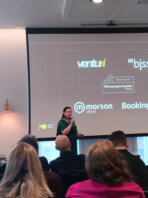 A photo of Amy Newton opening Manchester Tech Fest