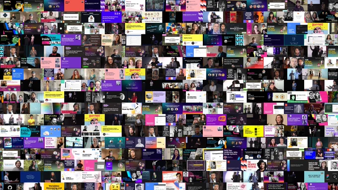 Mosaic of thumbnails from videos loaded on designsystems.media