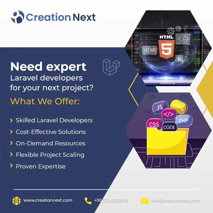 🚀 Need expert Laravel developers for your next project? Look no further! Introducing Creation Next Inc. top-notch Laravel Development Outstaffing Services. 🌐

💡 What We Offer:
✅ Skilled Laravel Developers
✅ Cost-Effective Solutions
✅ On-Demand Resources
✅ Flexible Project Scaling
✅ Proven Expertise

👨‍💻 Our team of dedicated Laravel developers is here to take your project to the next level. From custom web applications to API integrations, we've got you covered.

🌍 With global talent, we ensure you get the right match for your project's unique needs. No matter the size or scope, we're here to help you succeed.

💬 Get in touch today to discuss your project requirements, and let's turn your ideas into reality! 🔥

☎  923225552969
📩 info@creationnext.com
🏐 www.creationnext.com

#LaravelDevelopment #OutstaffingServices #WebDevelopment #LaravelExperts #Innovations #TechSolutions #CreationNext