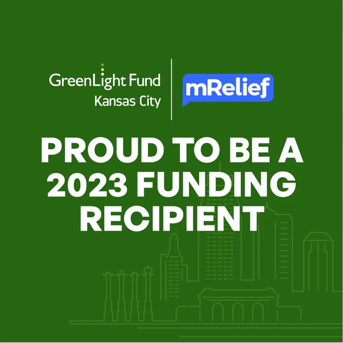 Green Light Fund and mRelief logos above text that reads "PROUD TO BE A 2023 FUNDING RECIPIENT" on a green background