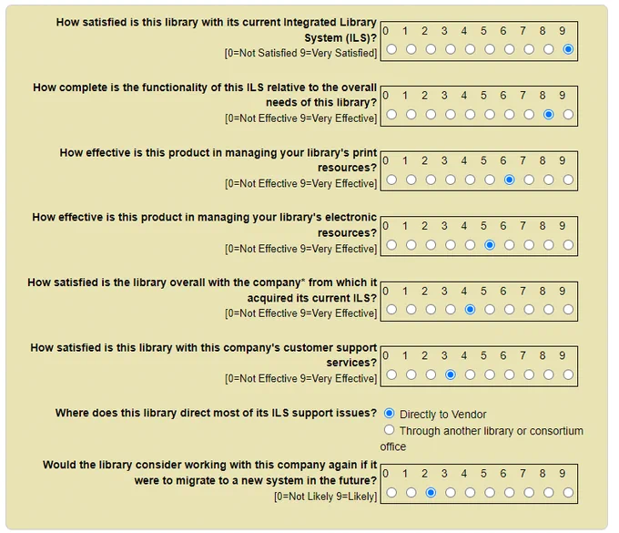 Sample questions from the 2023 Library Automation Perceptions Survey