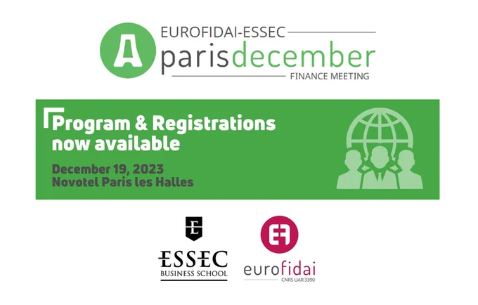 The conference is organized by the European Financial Data Institute (EUROFIDAI) and the ESSEC Business School and jointly sponsored by ESSEC-Amundi Chair / Ardian / PLADIFES / Groupe Caisse des Dépôts / CERESSEC.

All researchers are invited to present in English their latest hashtag#research in all areas of hashtag#finance. Job market and PhD papers are welcomed and integrated in normal sessions.

In recent years, the conference has become very selective with one in six submitted papers accepted. 
The EUROFIDAI-ESSEC Paris December Finance Meeting is ranked 2nd in Europe and 8th in the World among large conferences based on papers published in the Top3 Finance and Top5 Economics journals!
