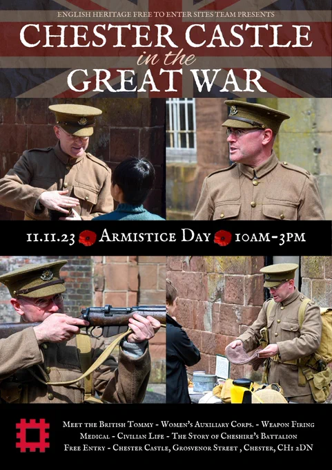 Costumed volunteers will be on hand to tell the story of Chester Castle in the Great War and are looking forward to welcoming you on Armistice Day, as Chester Castle will be open from 10am-3pm.