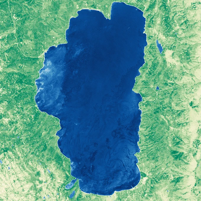 Water quality index and normalized difference vegetation index map of Lake Tahoe. Data from Landsat 8 collected on September 22, 2021. Created entirely with GDAL.