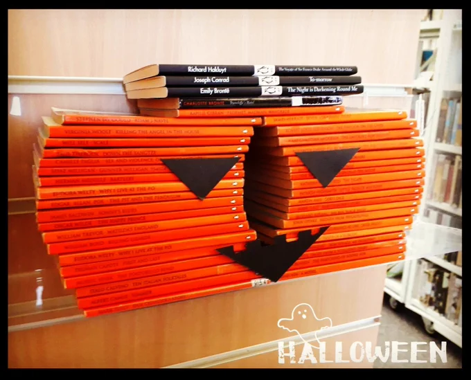 A pumpkin made of orange and black Penguin books