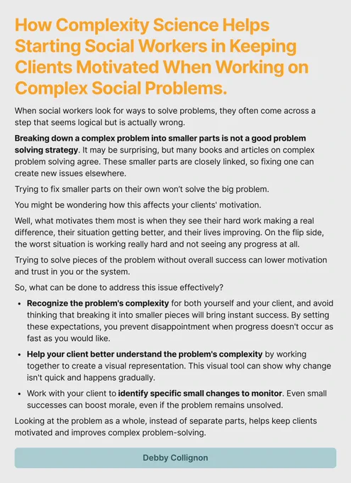 How Complexity Science Helps Starting Social Workers in Keeping Clients Motivated When Working on Complex Social Problems.
