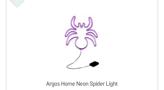 An Argos neon Halloween spider decoration showing that Argos do not know how many legs a spider has