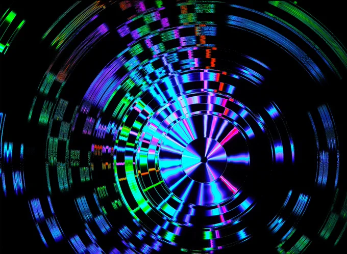 Bright pinks, purples, blues, reds and greens in a circular pattern, depicting an abstract view of quantum science.