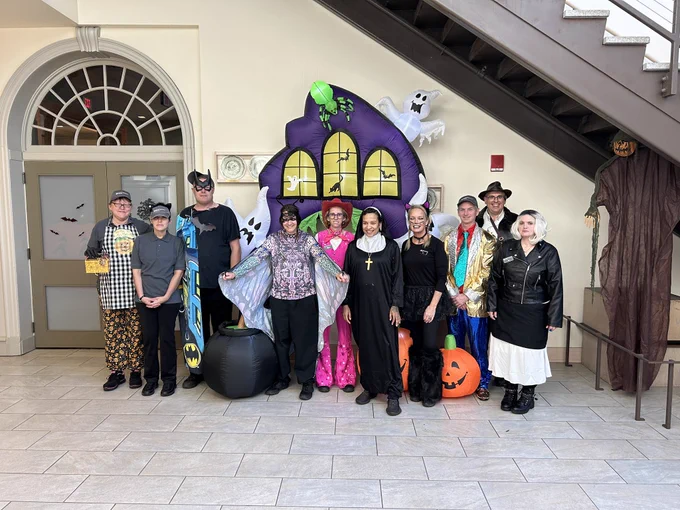 Here’s a photo of Dartmouth Dining employees dressed up for Halloween.