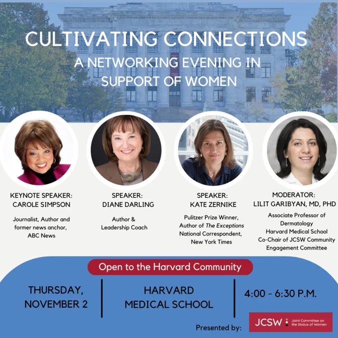 Graphic featuring headshots of women with text about an event and the speakers' bios