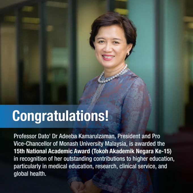 Her exceptional dedication, visionary leadership, and contributions to the field of education and health have set an inspiring example for us all. Let's come together to celebrate this momentous achievement and honour academic excellence.

Join us in congratulating Professor Dato' Dr Adeeba Kamarulzaman on this remarkable milestone! 🎉