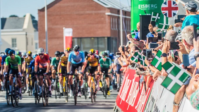 A picture at the start line of the Tour of Britain Devon Stage in Sherford. 