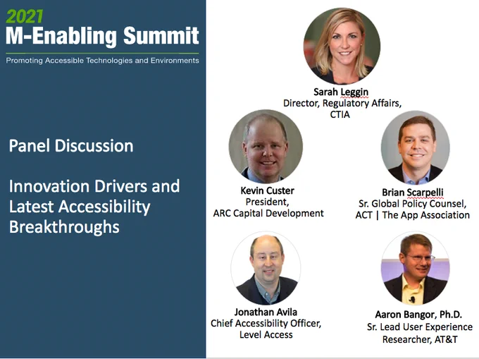 Graphic with 5 headshots and text Panel Discussion | Innovation Drivers and Latest Accessibility Breakthroughs
